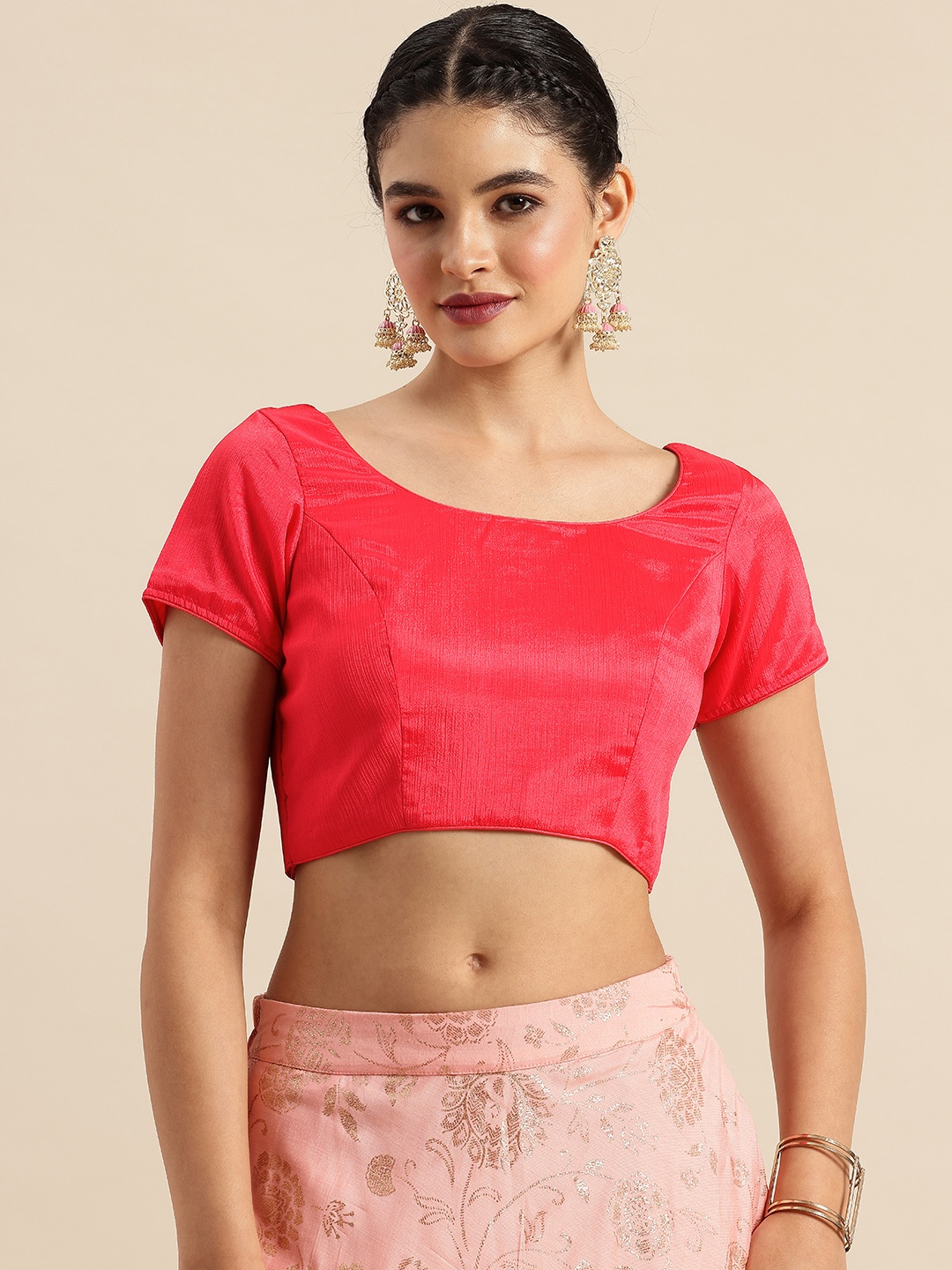 

Ethnovog Solid Ready To Wear Chinon Blouse, Red