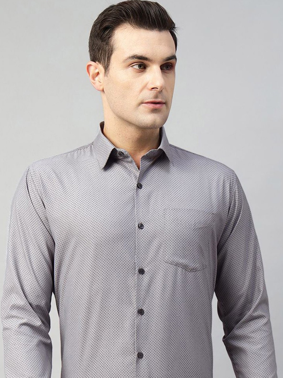 

Hancock Self Design Wrinkle Resistant New Slim Fit Formal Shirt, Grey