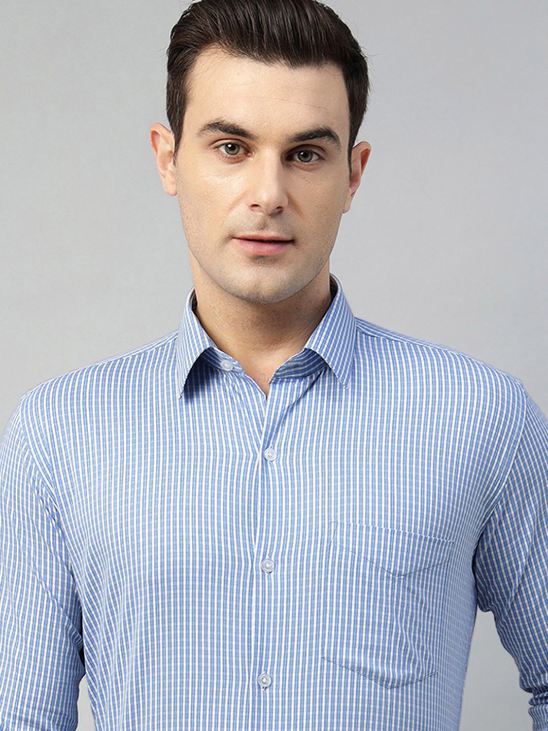 

Hancock Micro Checked Wrinkle Resistant Pure Cotton Slim Fit Formal Shirt, Blue