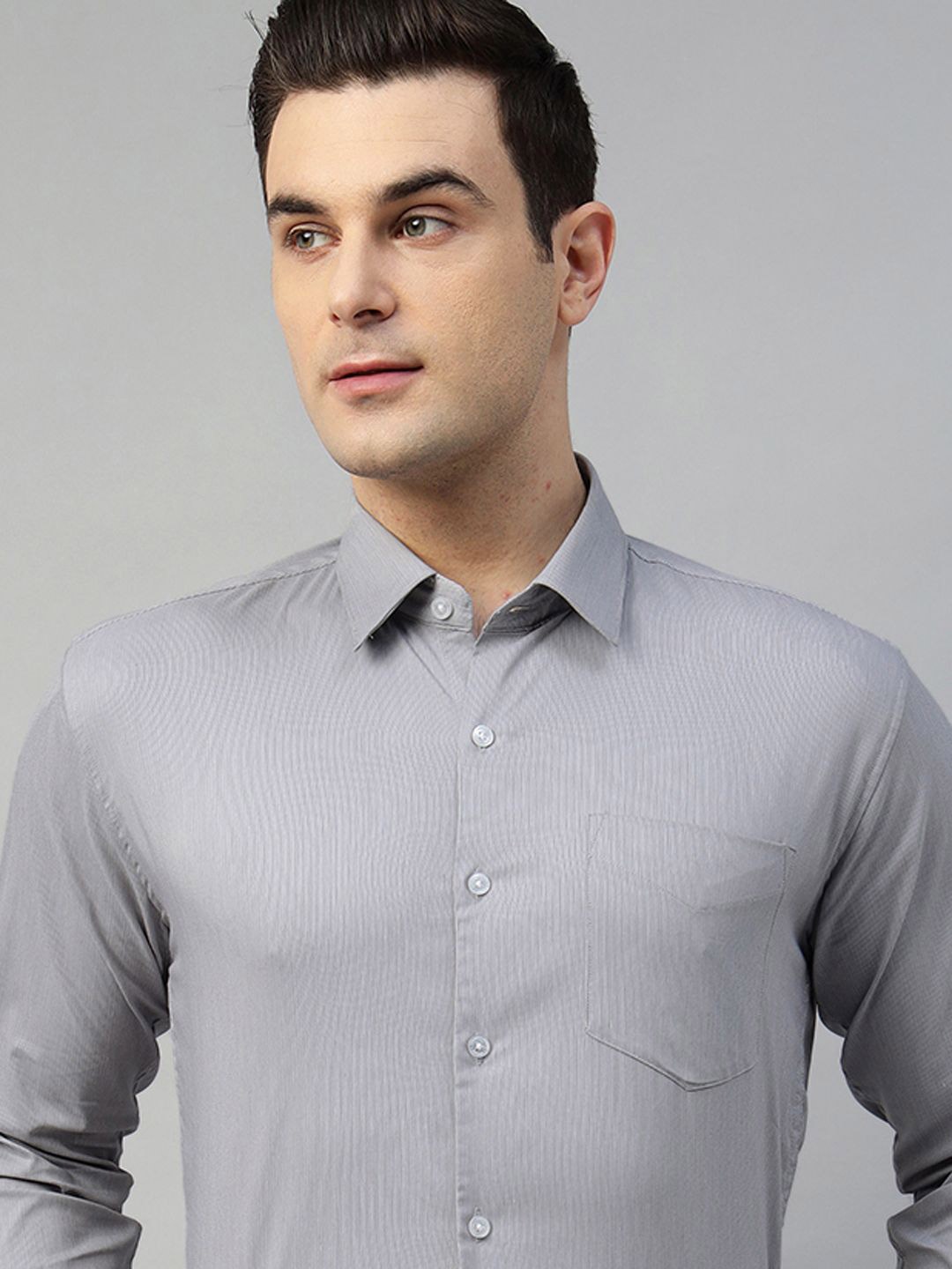 

Hancock Self Design Stretchable Slim Fit Formal Shirt, Grey