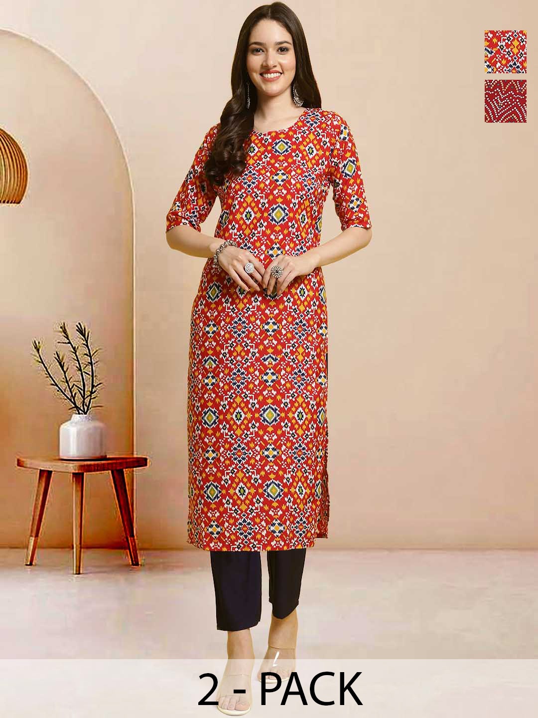 

Moda Rapido Pack of 2 Printed Straight Kurta with Trousers, Maroon