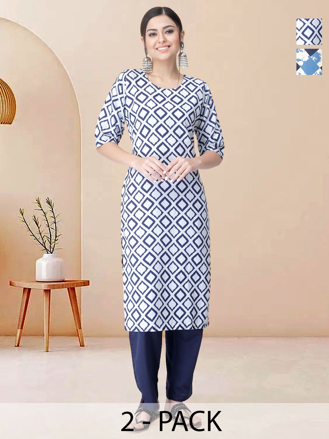 

Moda Rapido Pack of 2 Printed Straight Kurta with Trousers, Blue