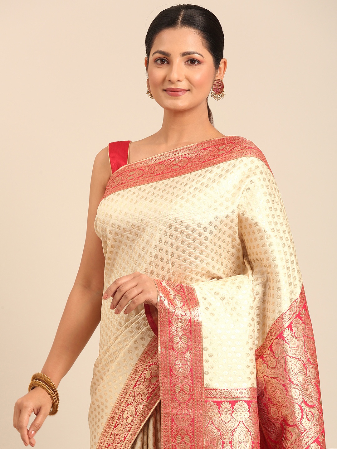 

MOHEY Ethnic Motifs Zari Saree, Cream