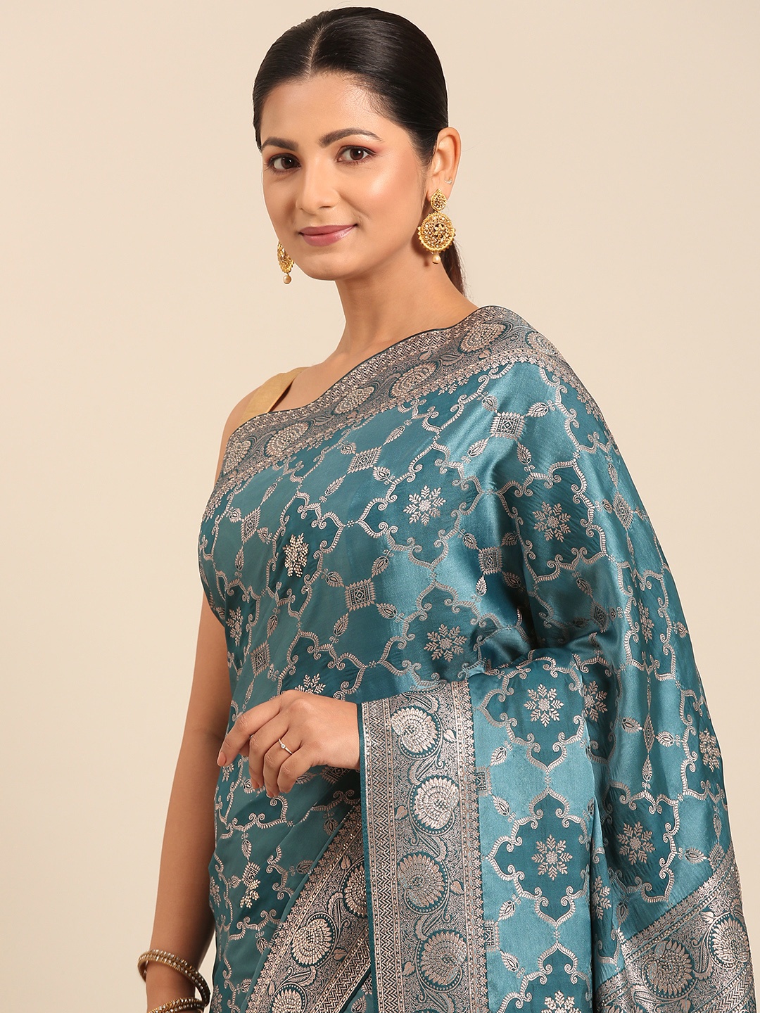 

MOHEY Ethnic Motifs Zari Saree, Blue