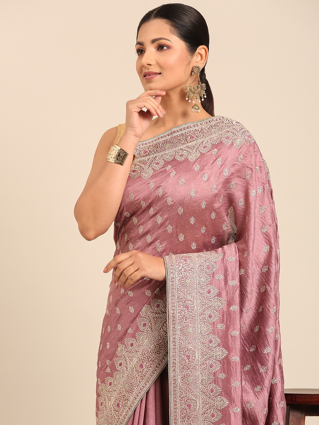 

MOHEY Ethnic Motifs Zari Saree, Pink