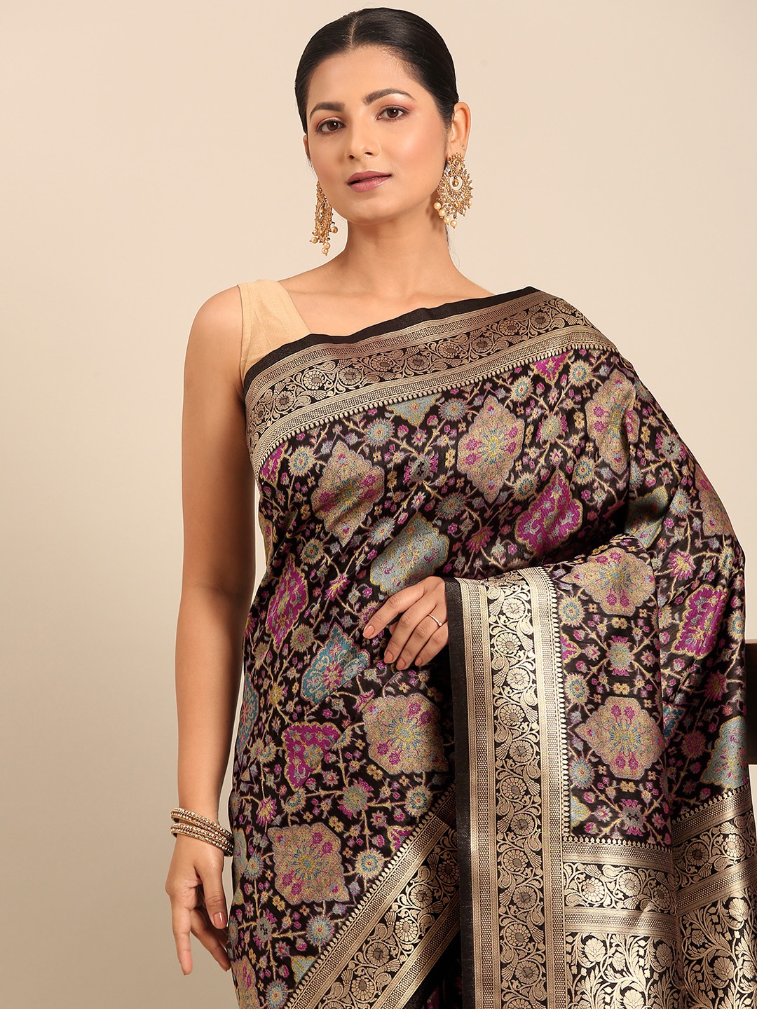 

MOHEY Ethnic Motifs Zari Saree, Black