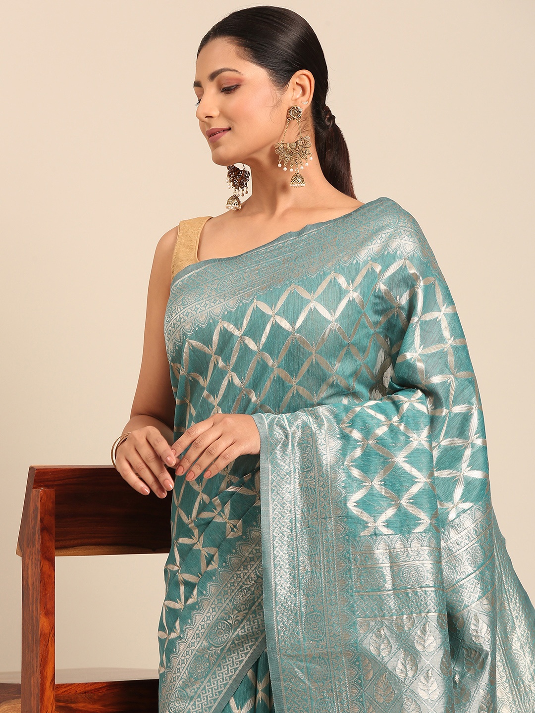 

MOHEY Woven Design Zari Art Silk Saree, Blue