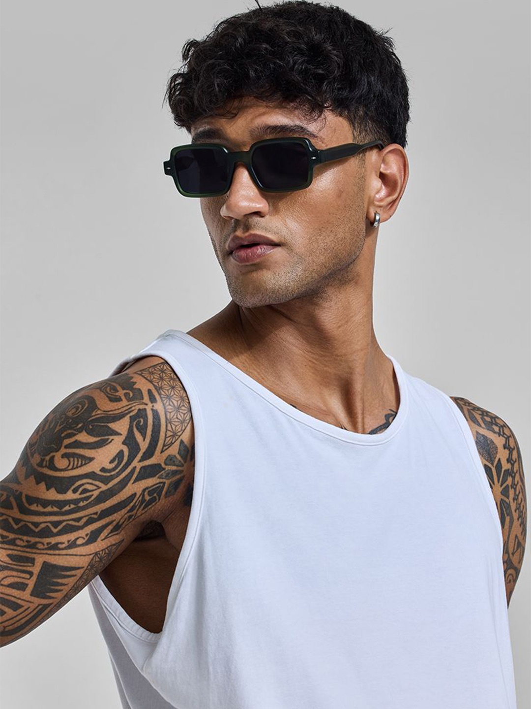 

Snitch Men Rectangle Sunglasses with UV Protected Lens SN0097, Green
