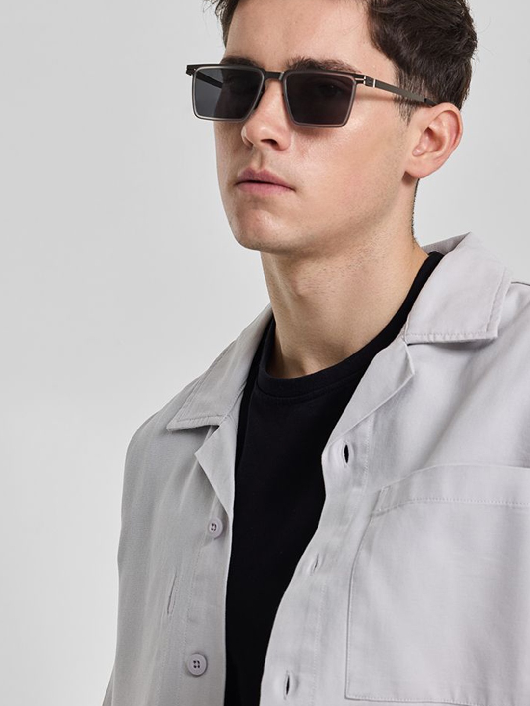

Snitch Men Rectangle Sunglasses with UV Protected Lens SN0074-Steel, Grey