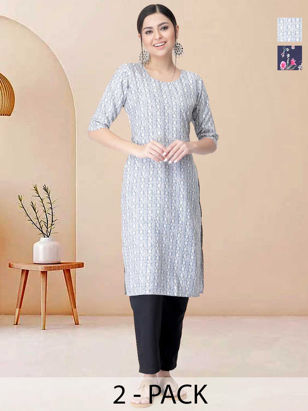 

Moda Rapido Pack of 2 Printed Straight Kurta with Trousers, Blue