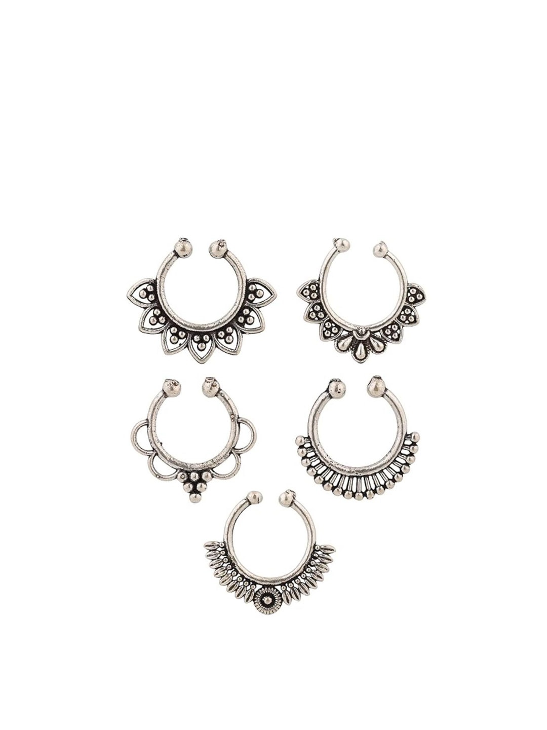 

NVR Women Set of 5 Silver Plated Oxidised Septum Nosepin