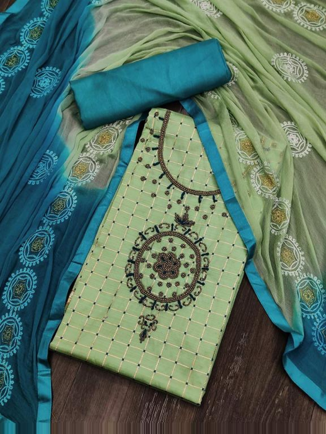 

KALINI Embroidered Pure Cotton Unstitched Dress Material, Green