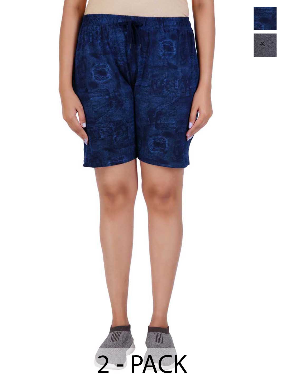 

GUIDE Women Pack of 2 Regular Fit Mid-Rise Cotton Shorts, Navy blue