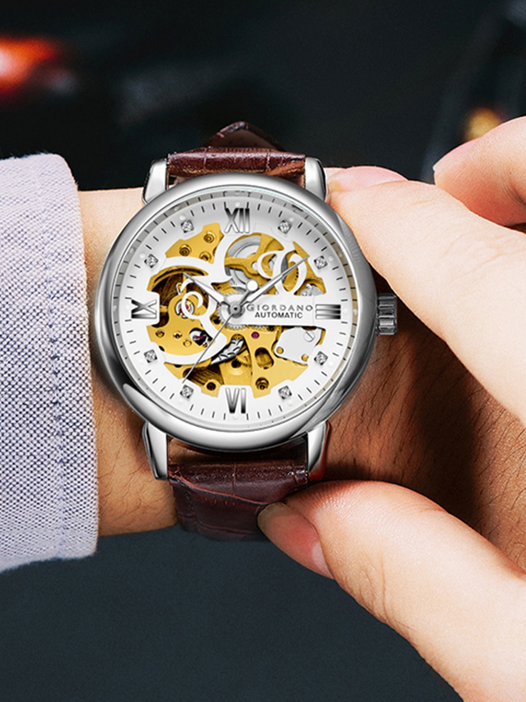 

GIORDANO Men Printed Dial & Leather Textured Straps Analogue Watch GZ-50113-03, White