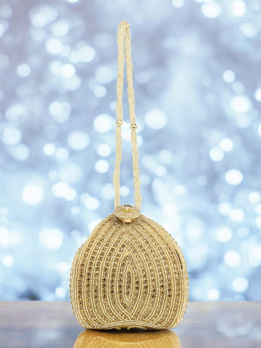 

CRUSSET Embroidered Embellished Potli Clutch, Gold