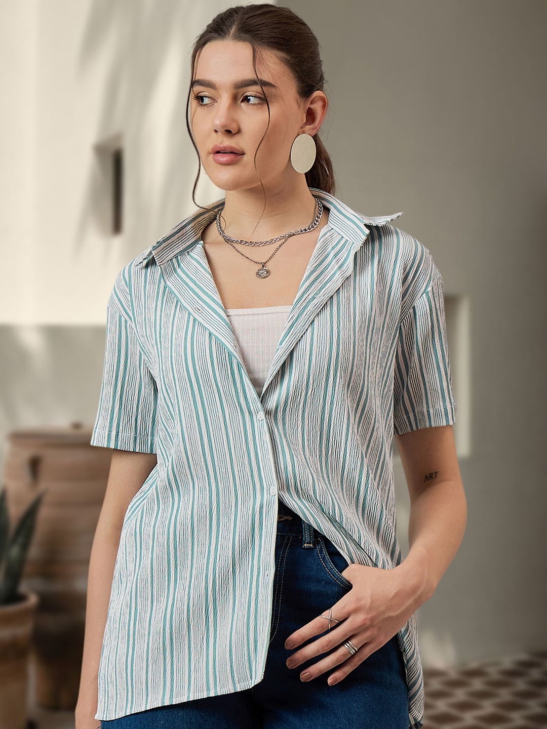

DressBerry Women Classic Opaque Printed Casual Shirt, Blue