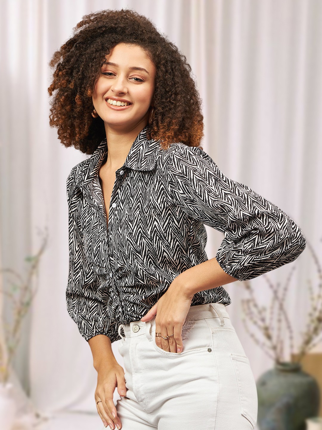 

DressBerry Women Classic Multi Stripes Opaque Printed Casual Shirt, Black