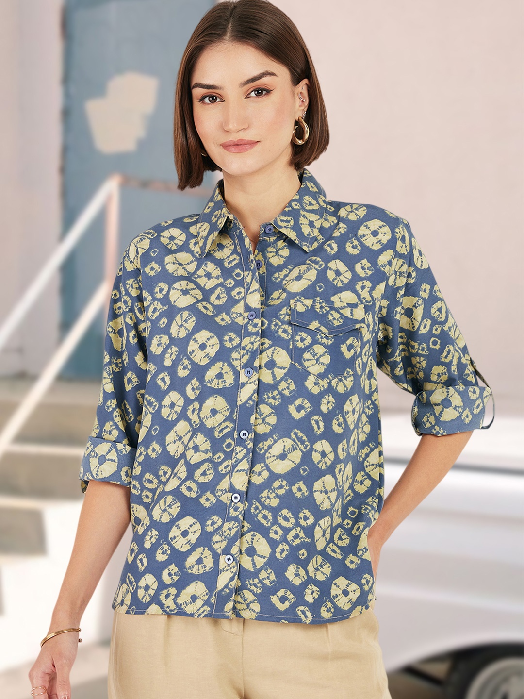

DressBerry Women Classic Opaque Printed Casual Shirt, Blue
