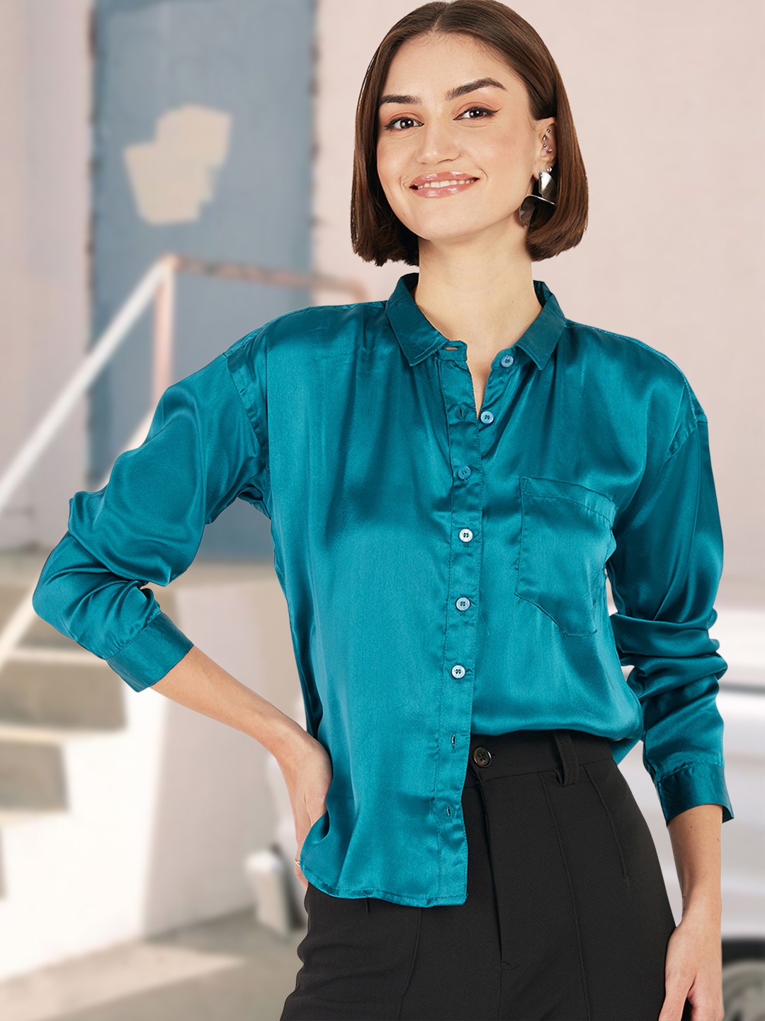 

DressBerry Women Classic Opaque Casual Shirt, Blue