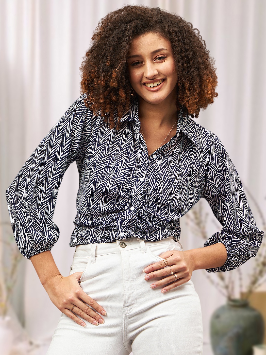 

DressBerry Women Classic Multi Stripes Opaque Printed Casual Shirt, Blue