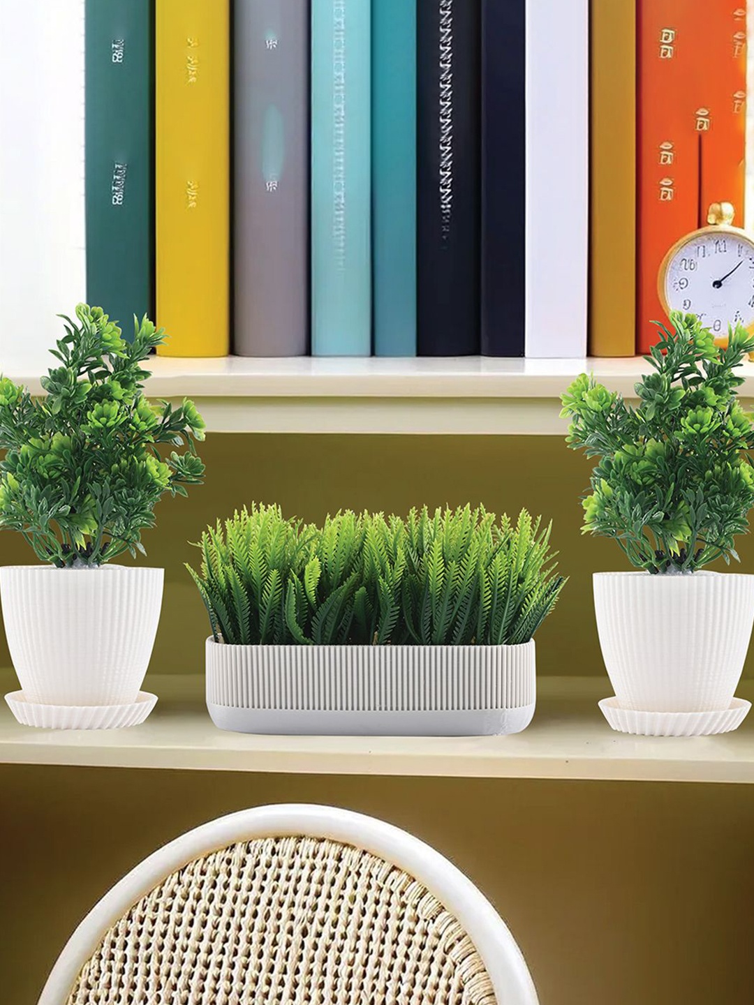 

Kuber Industries White 3 Pieces Artificial Plant With Pot