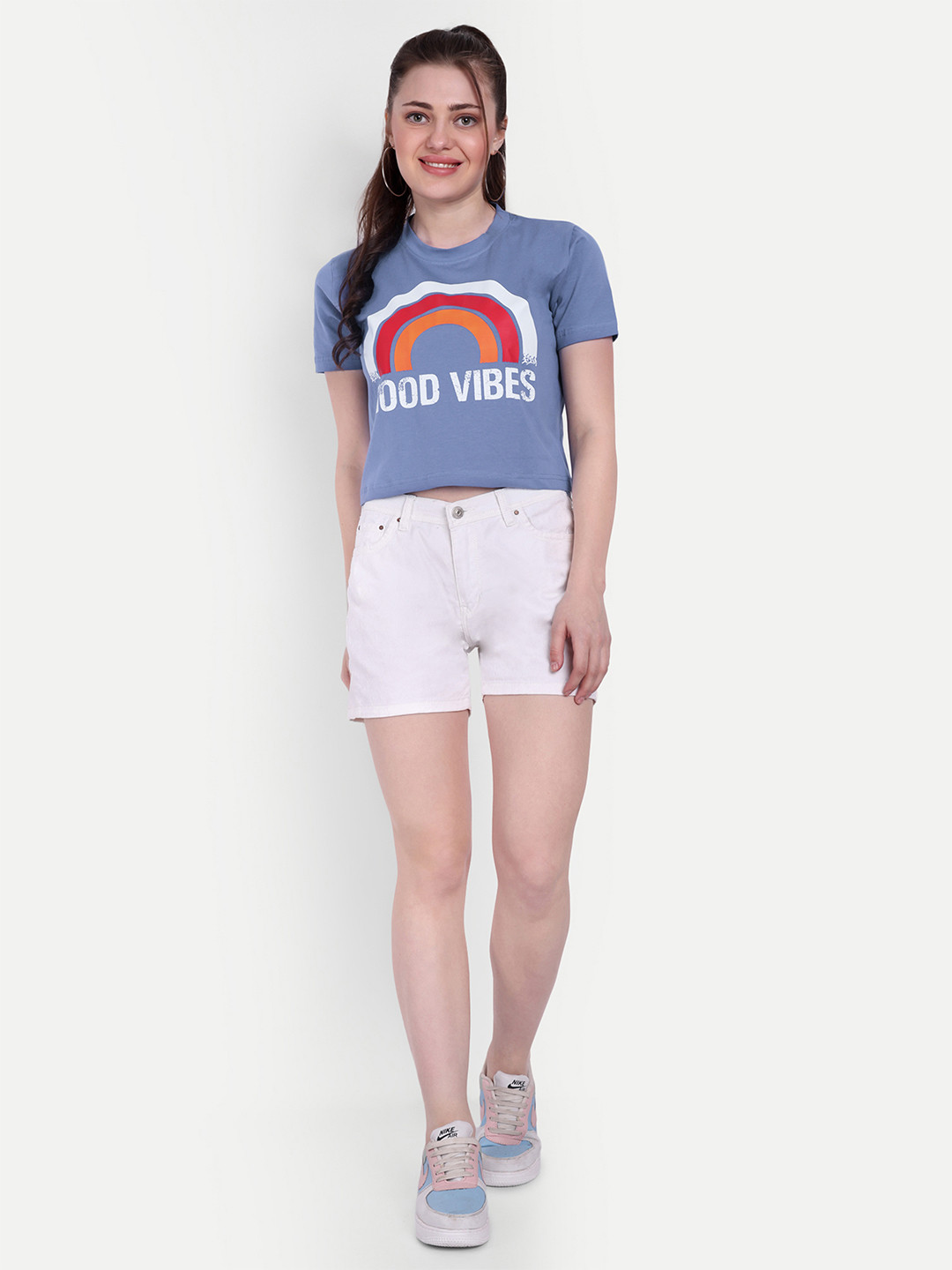 

HAUTEMODA Print Crop Top, Blue