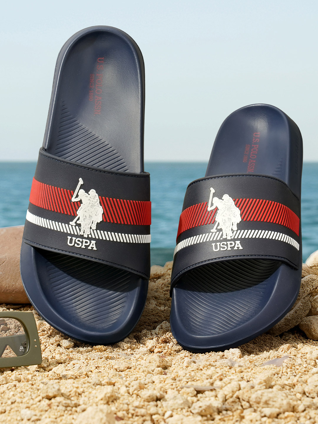 

U.S. Polo Assn. Men Printed Sliders, Navy blue