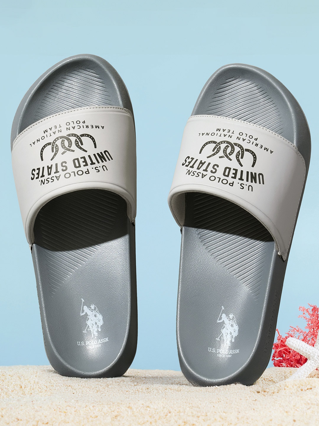 

U.S. Polo Assn. TONI Men Printed Sliders, Grey