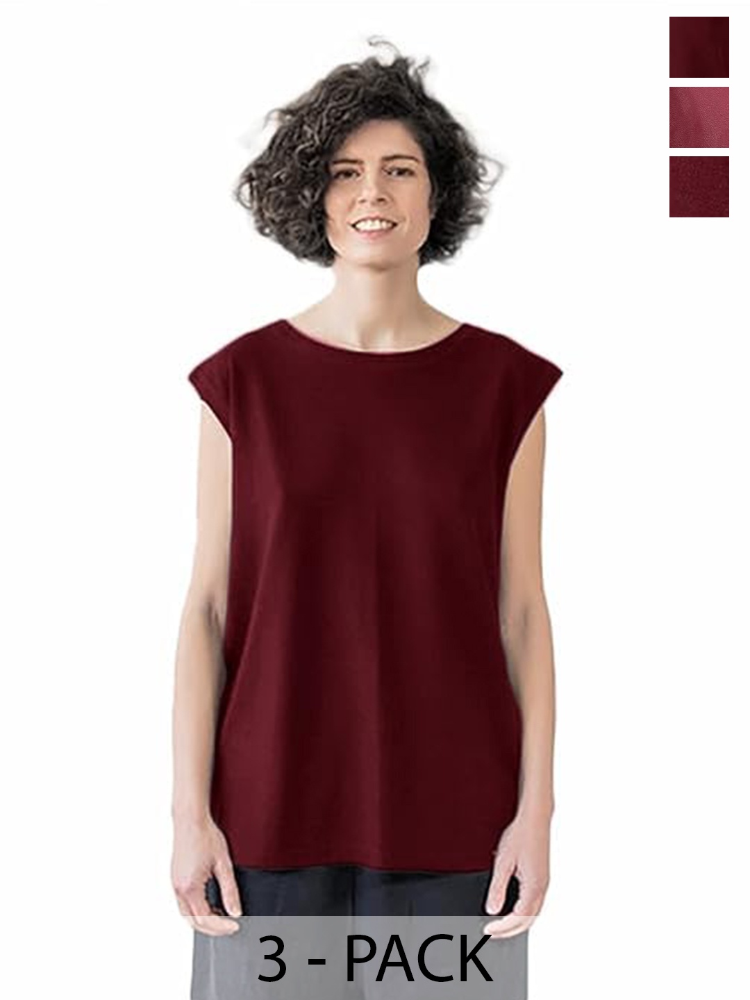 

NOTWILD Women Pack Of 3 Solid Cotton Relaxed Fit Longline T-shirts, Maroon