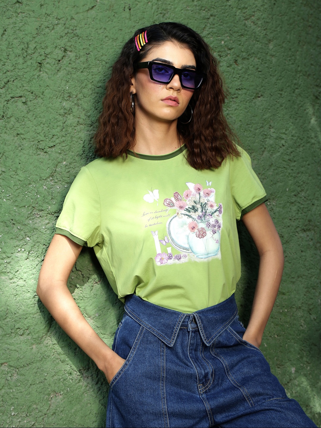 

Global Republic Embellished Embroidered Top, Green