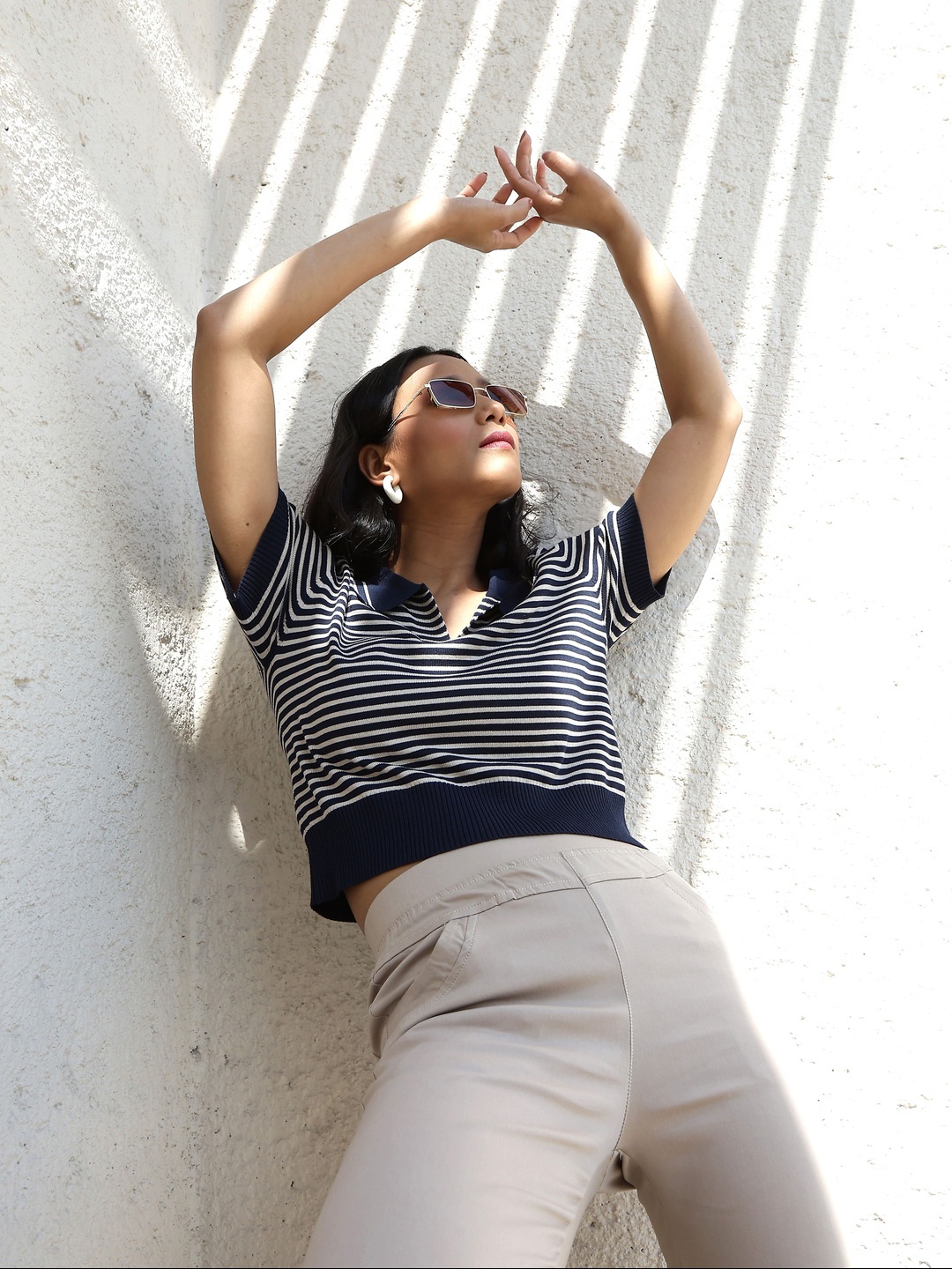 

Global Republic Women Striped Crop Top, Navy blue