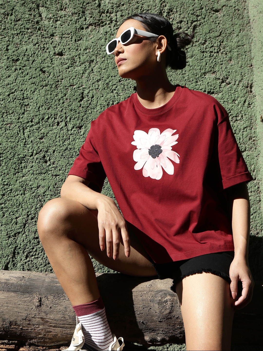 

Global Republic Floral Print Extended Sleeves Cotton Crop Top, Maroon