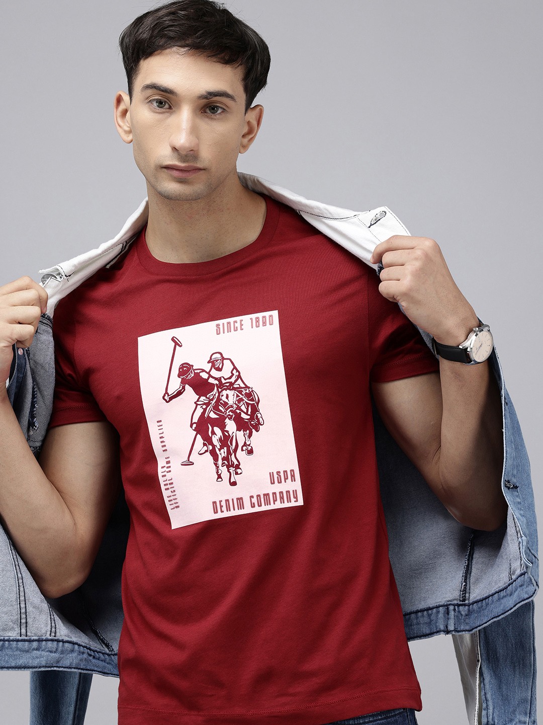 

U.S. Polo Assn. Denim Co. Brand Logo Printed Pure Cotton Slim Fit T-shirt, Maroon