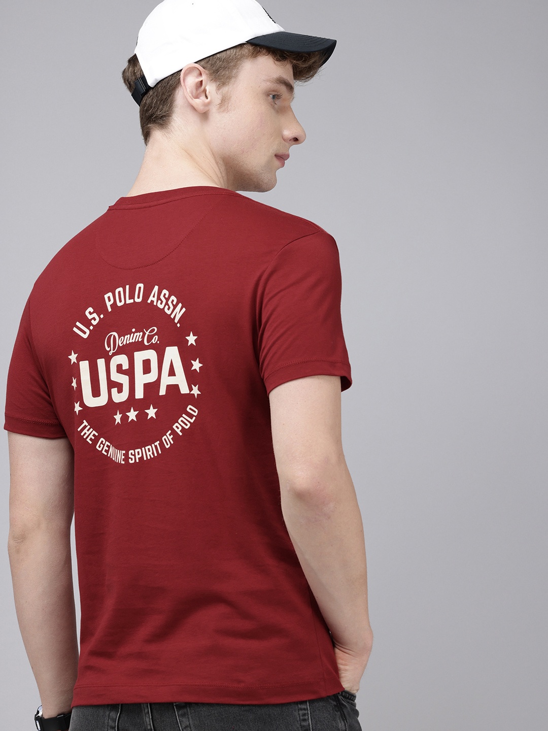 

U.S. Polo Assn. Denim Co. Brand Logo Printed Pure Cotton Slim Fit T-shirt, Maroon