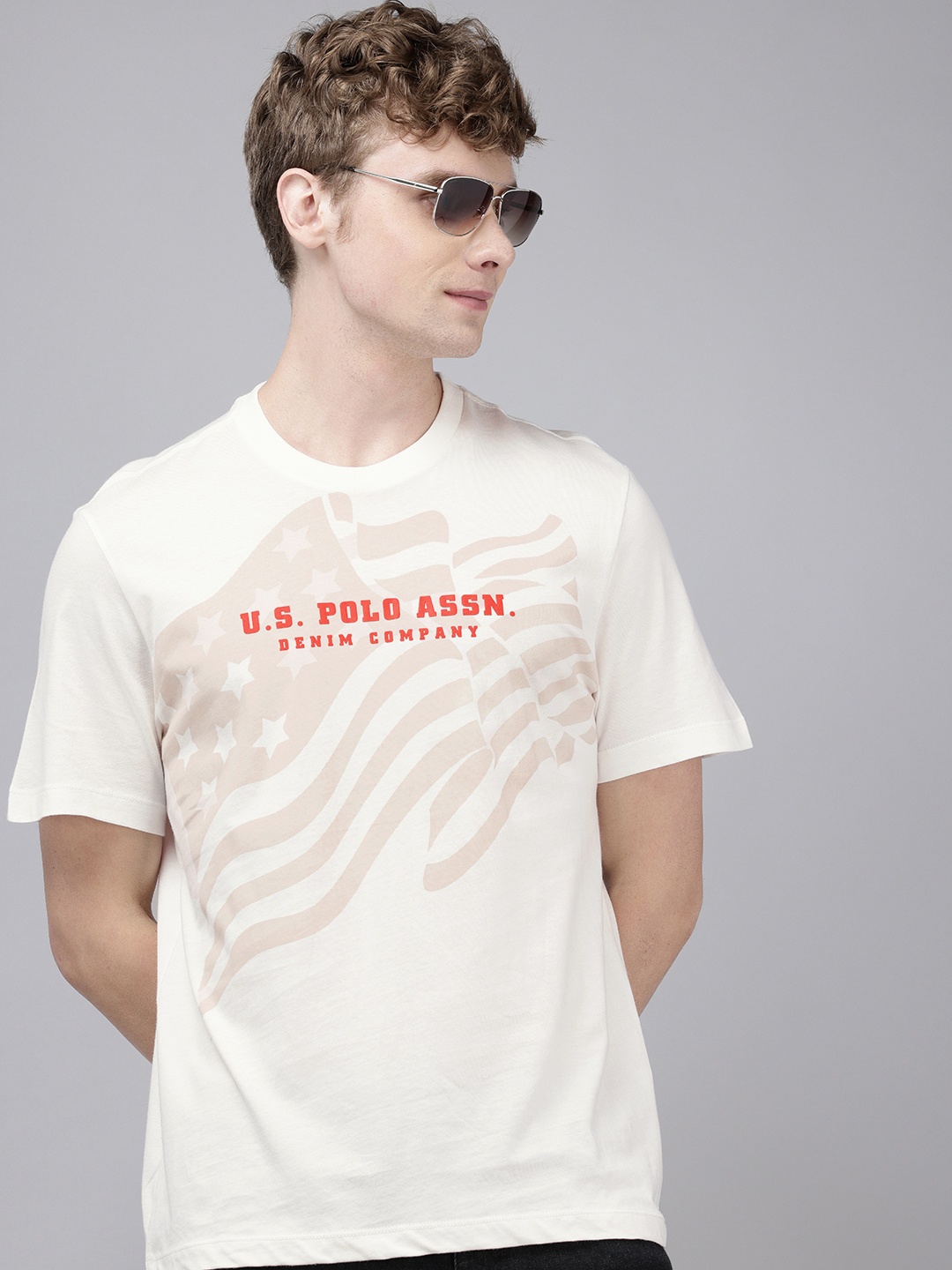 

U.S. Polo Assn. Denim Co. Graphic Printed Pure Cotton T-shirt, White