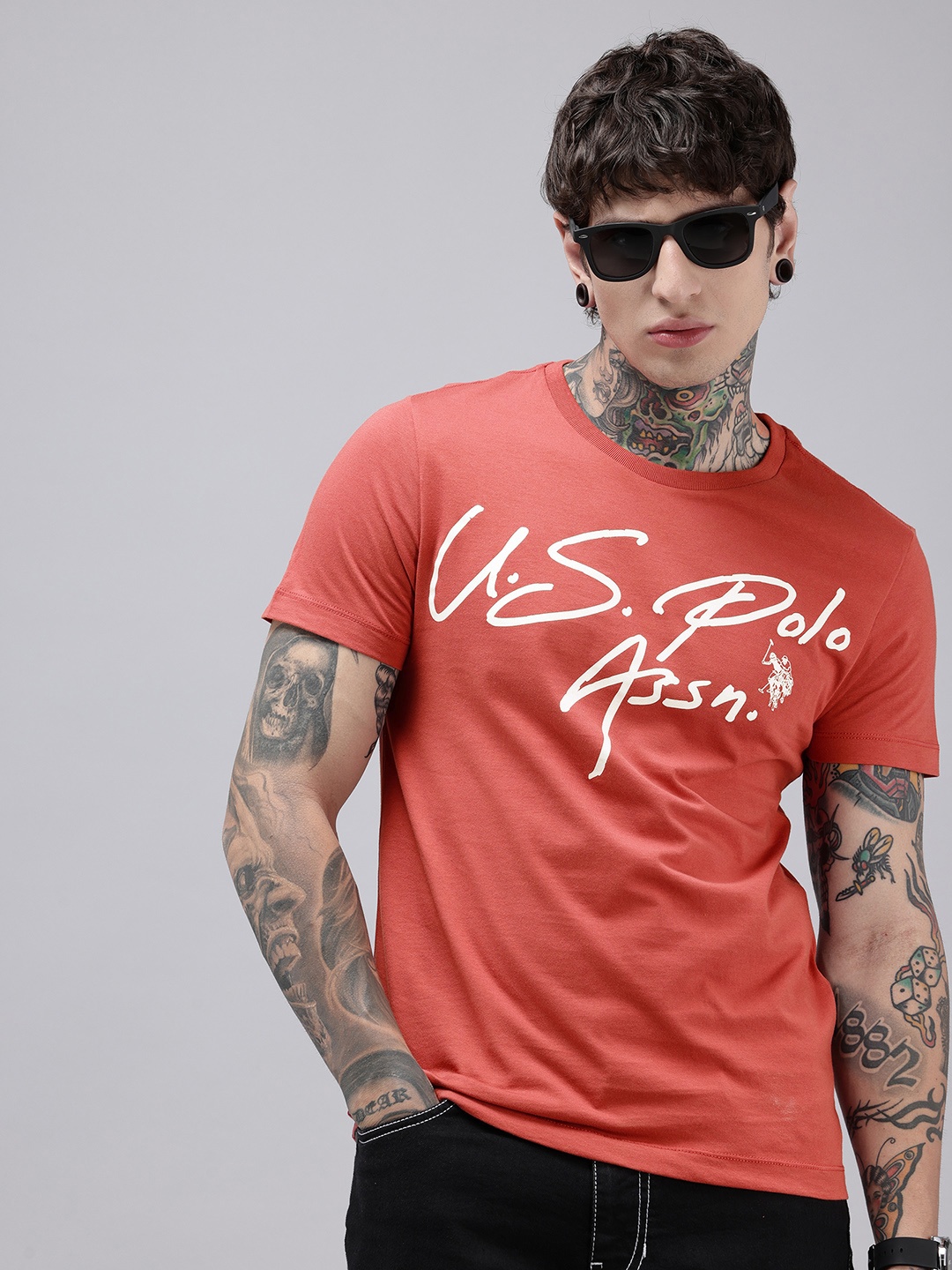 

U.S. Polo Assn. Denim Co. Typography Printed Pure Cotton Slim Fit T-shirt, Red