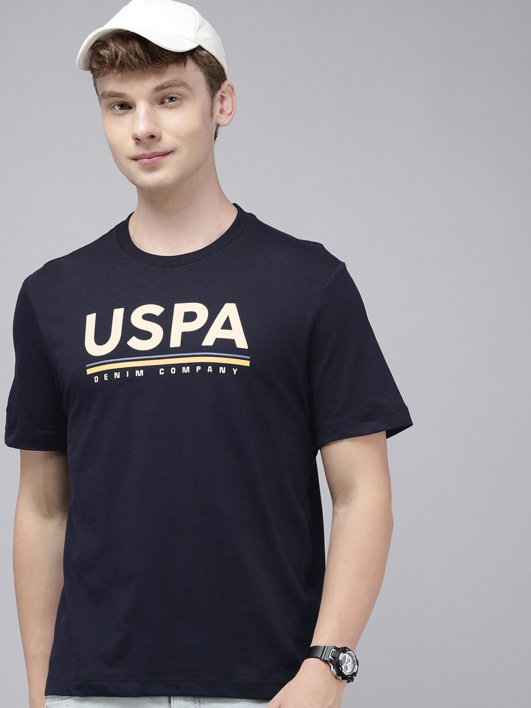

U.S. Polo Assn. Denim Co. Brand Logo Printed Pure Cotton Slim Fit T-shirt, Navy blue