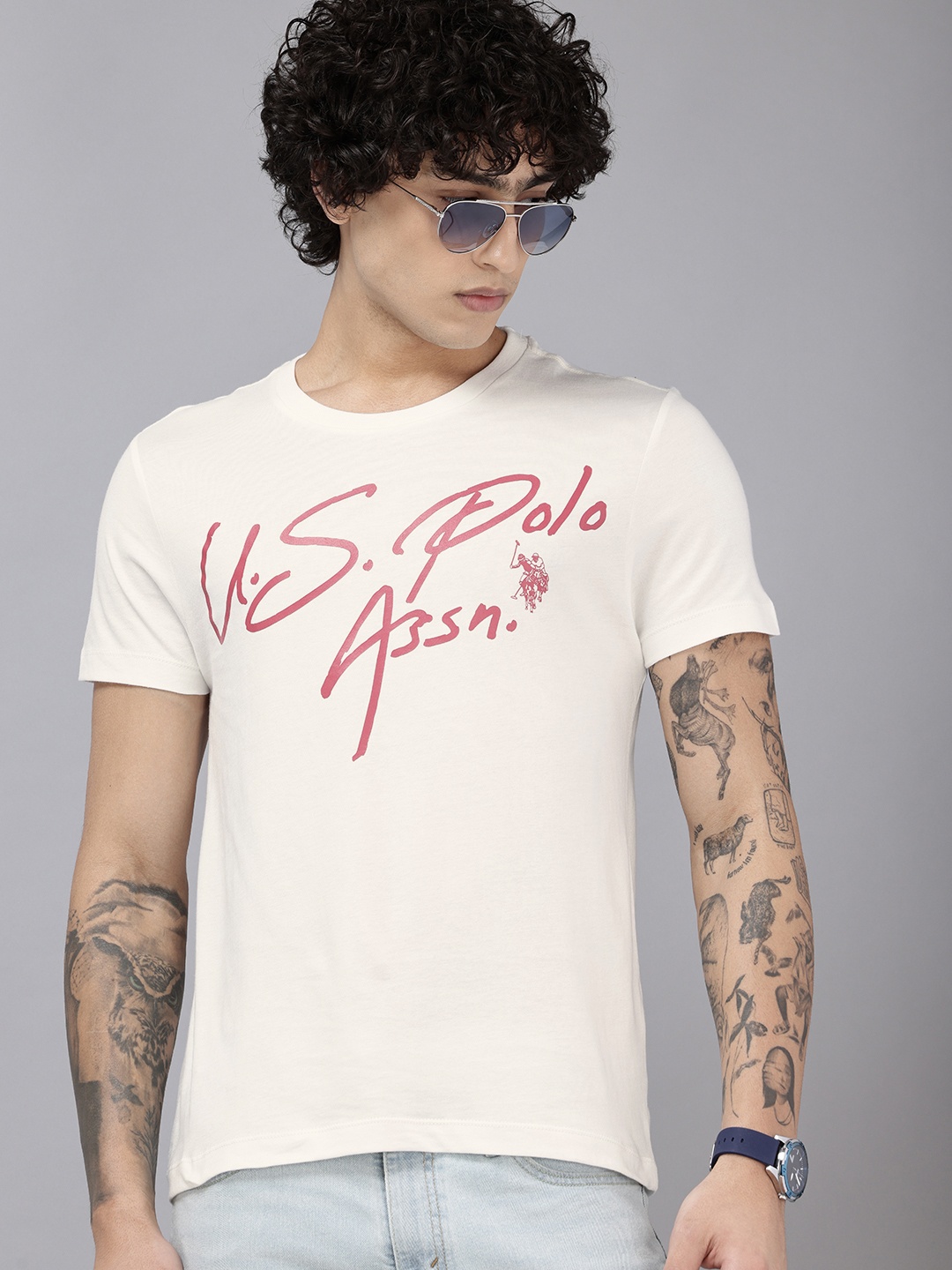 

U.S. Polo Assn. Denim Co. Brand Logo Printed Pure Cotton Slim Fit T-shirt, White