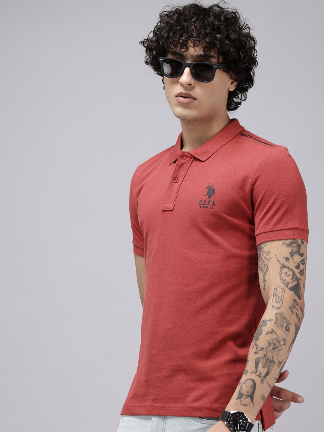 

U.S. Polo Assn. Denim Co. Pure Cotton Polo Collar Slim Fit T-shirt, Red