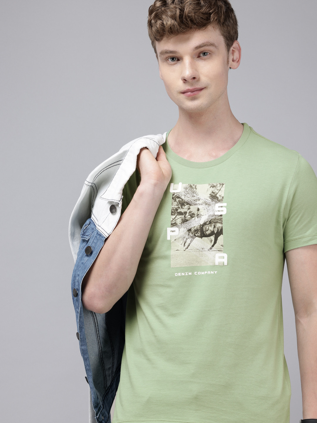

U.S. Polo Assn. Denim Co. Graphic Printed Pure Cotton Slim Fit T-shirt, Green