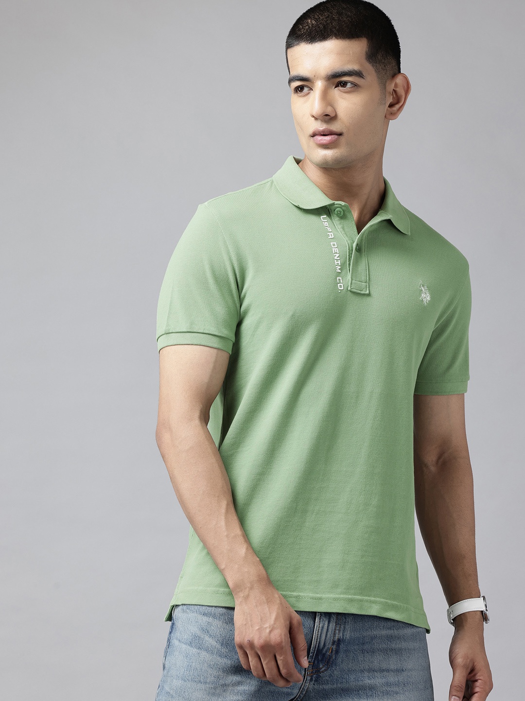 

U.S. Polo Assn. Denim Co. Men Polo Collar Slim Fit Cotton T-shirt, Green