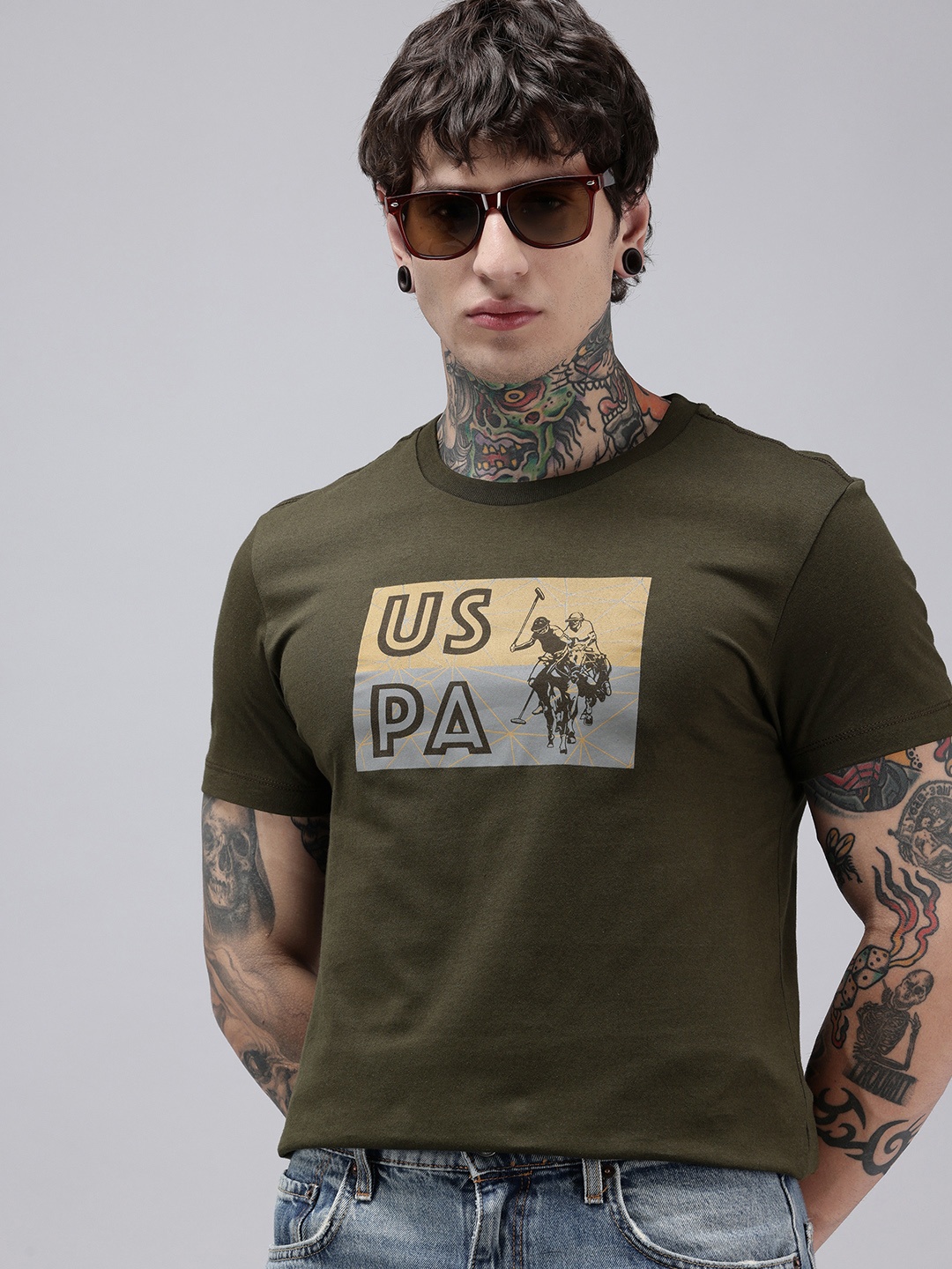 

U.S. Polo Assn. Denim Co. Brand Logo Printed Pure Cotton Slim Fit T-shirt, Olive