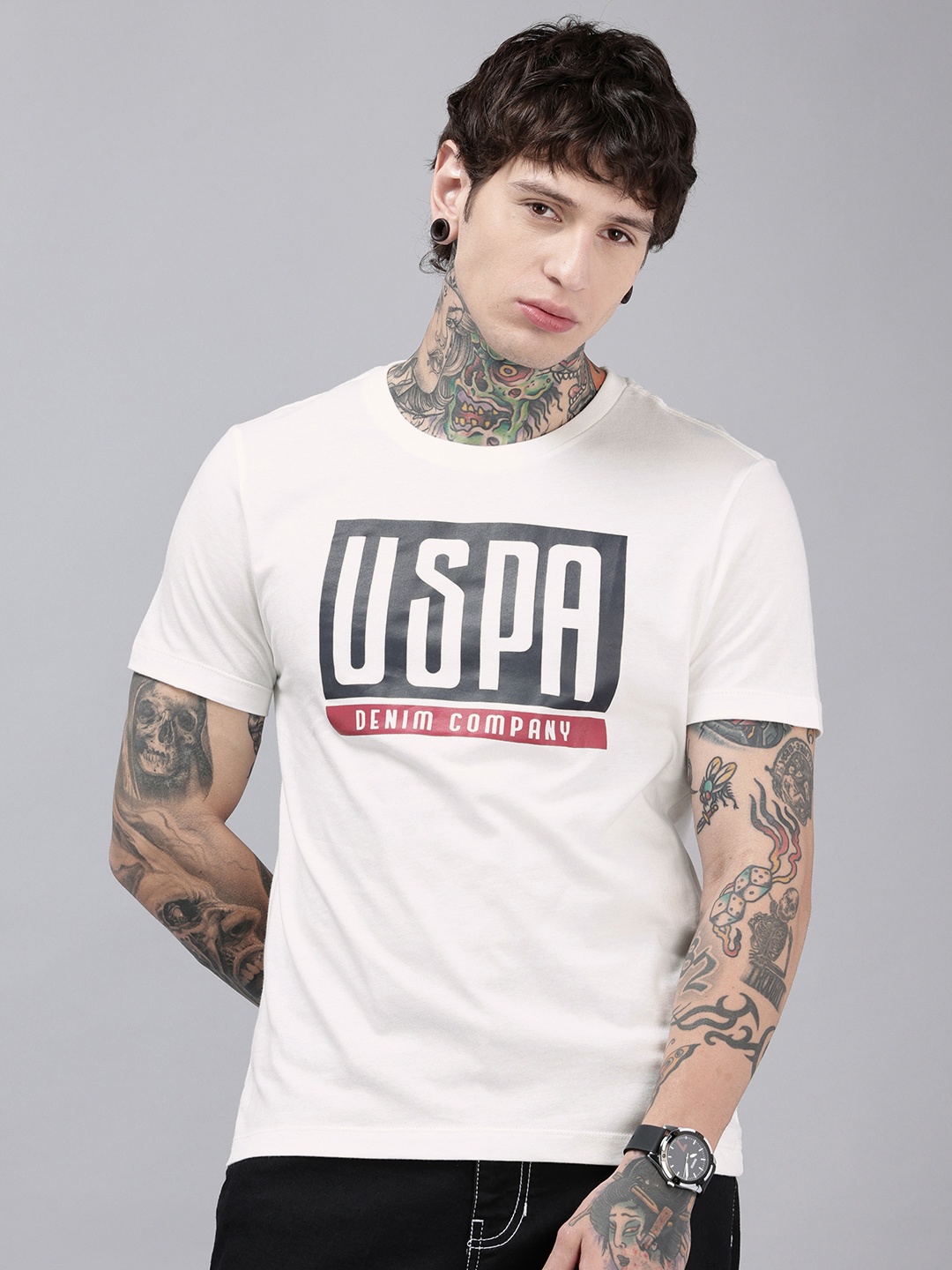 

U.S. Polo Assn. Denim Co. Brand Logo Printed Pure Cotton Slim Fit T-shirt, White