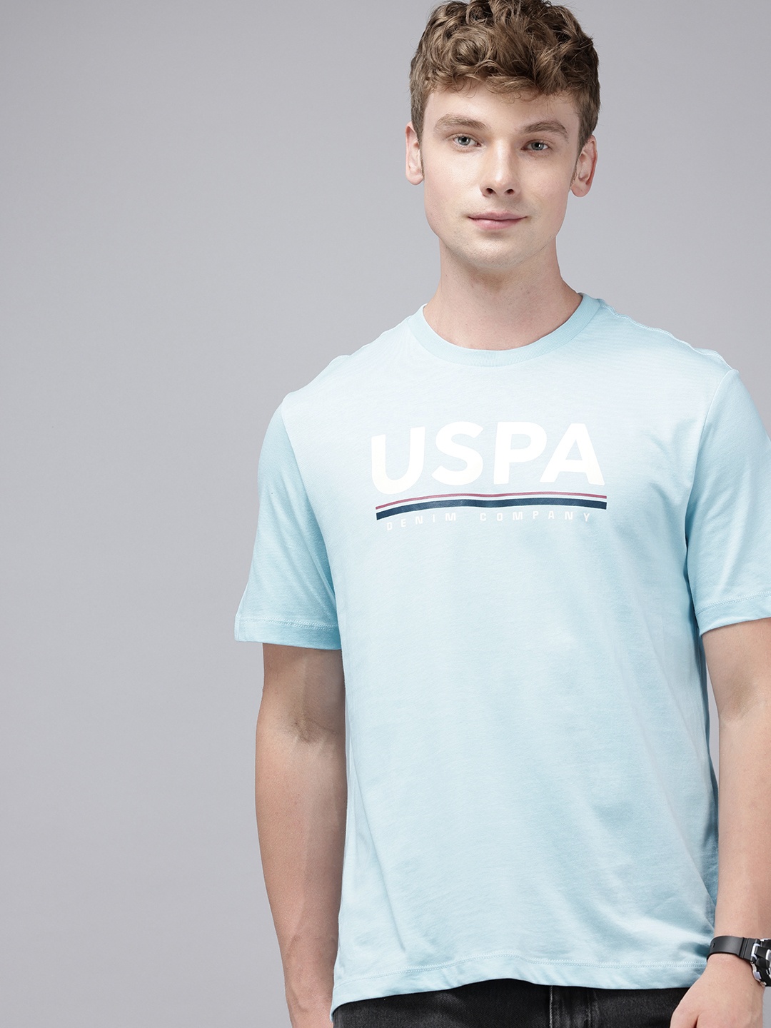 

U.S. Polo Assn. Denim Co. Brand Logo Printed Pure Cotton Slim Fit T-shirt, Blue