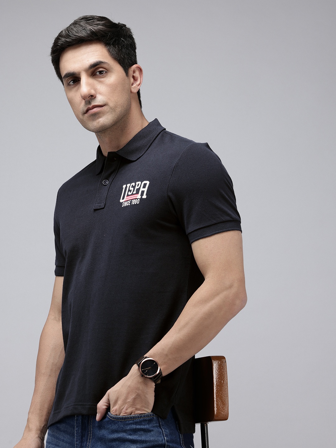 

U.S. Polo Assn. Denim Co. Polo Collar Pure Cotton Slim Fit T-shirt, Navy blue