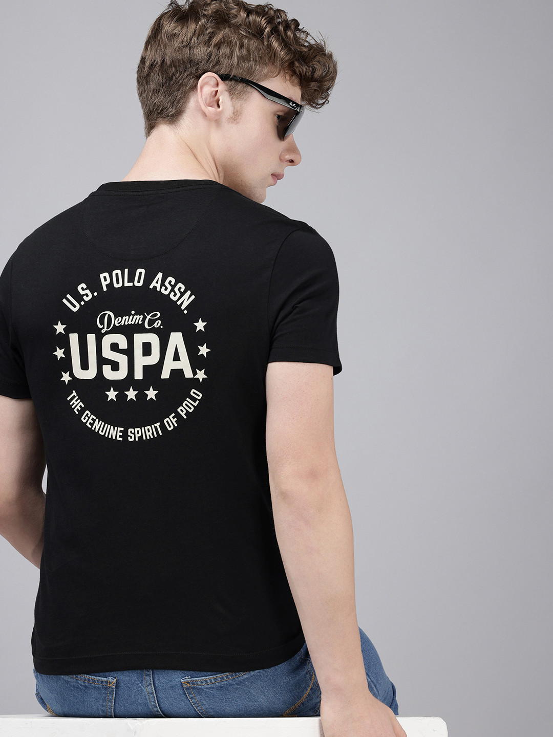 

U.S. Polo Assn. Denim Co. Brand Logo Printed Pure Cotton Slim Fit T-shirt, Black