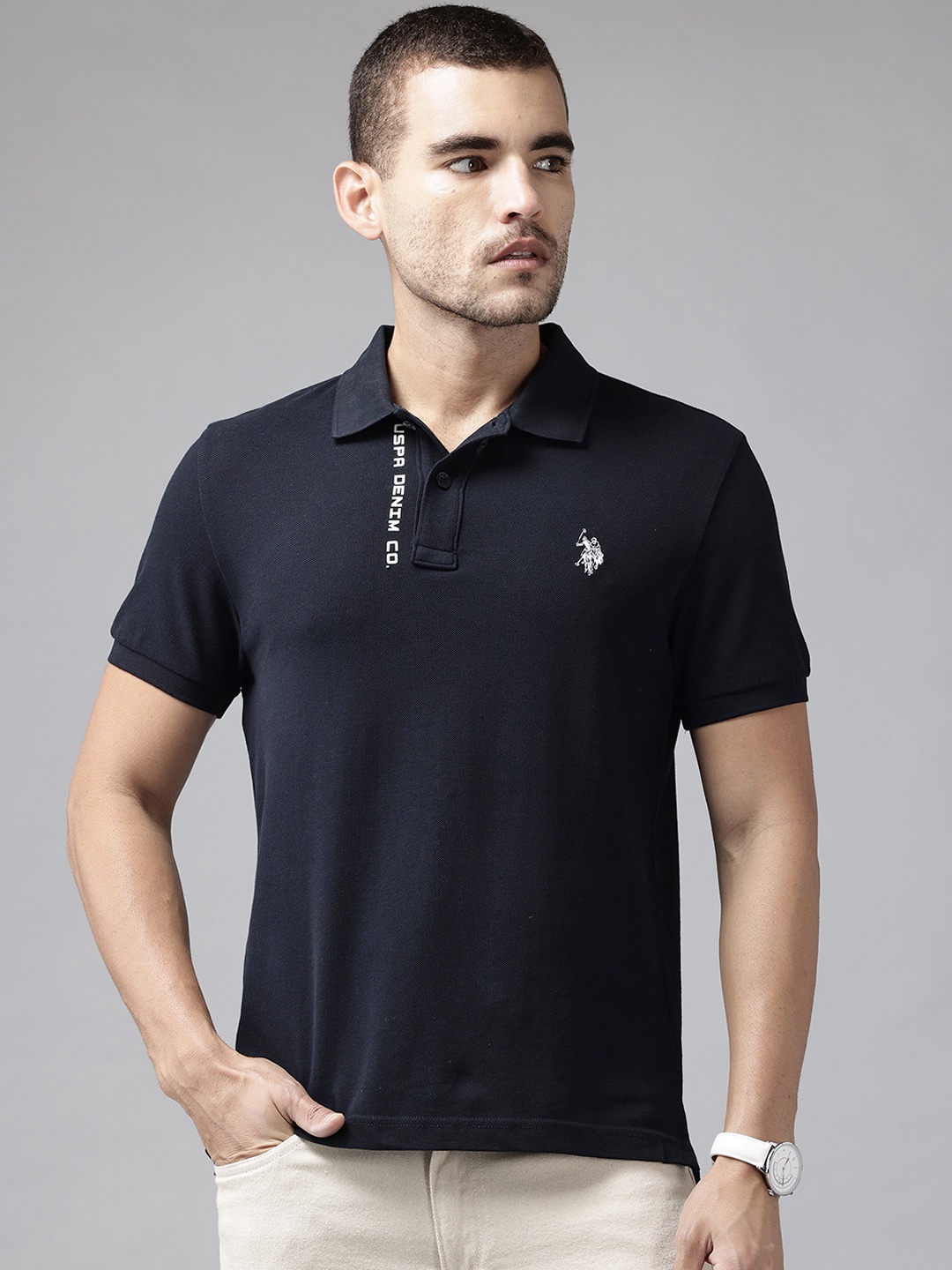 

U.S. Polo Assn. Denim Co. Men Polo Collar Slim Fit Cotton T-shirt, Navy blue