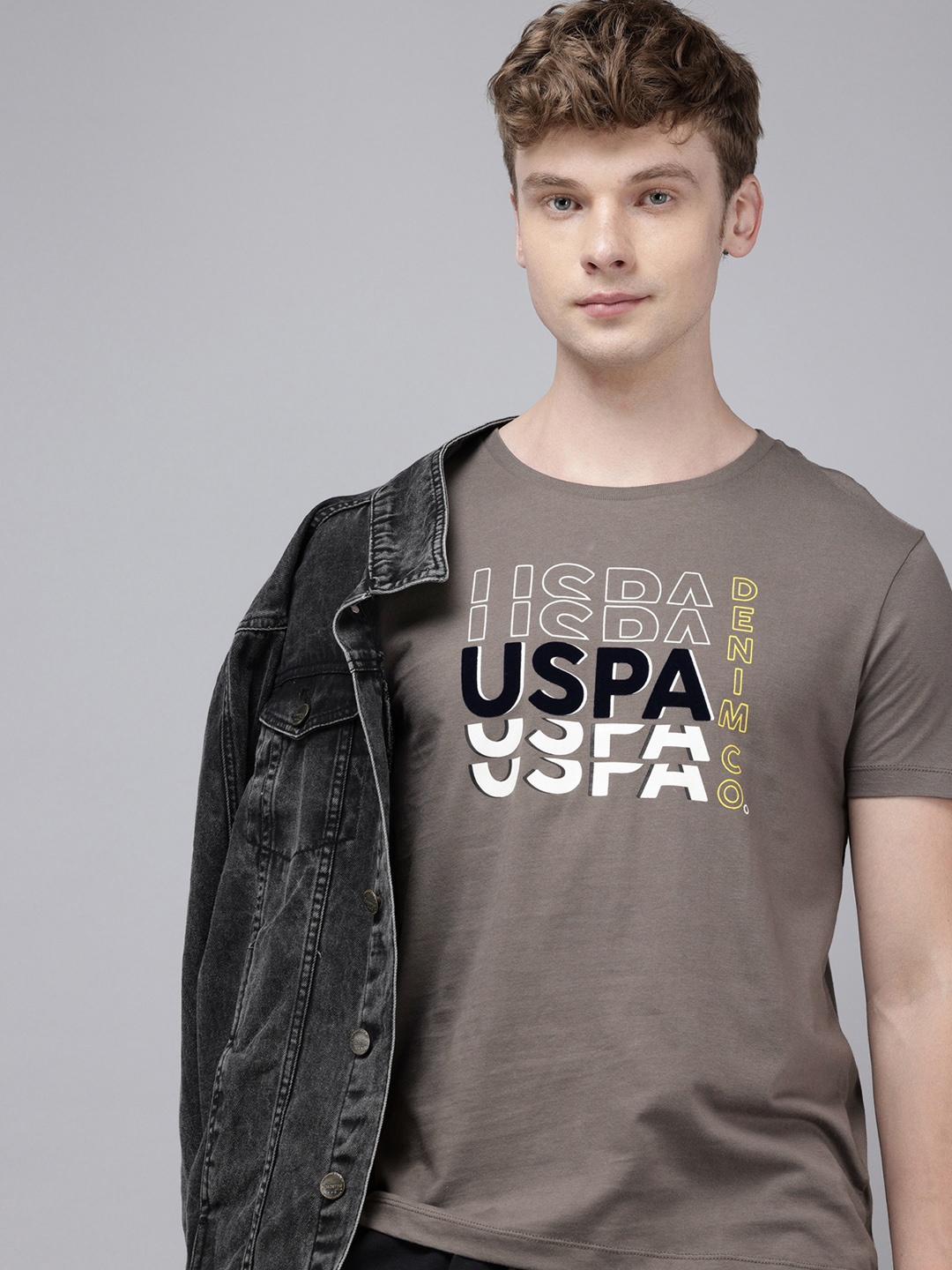 

U.S. Polo Assn. Denim Co. Brand Logo Printed Pure Cotton Slim Fit T-shirt, Grey