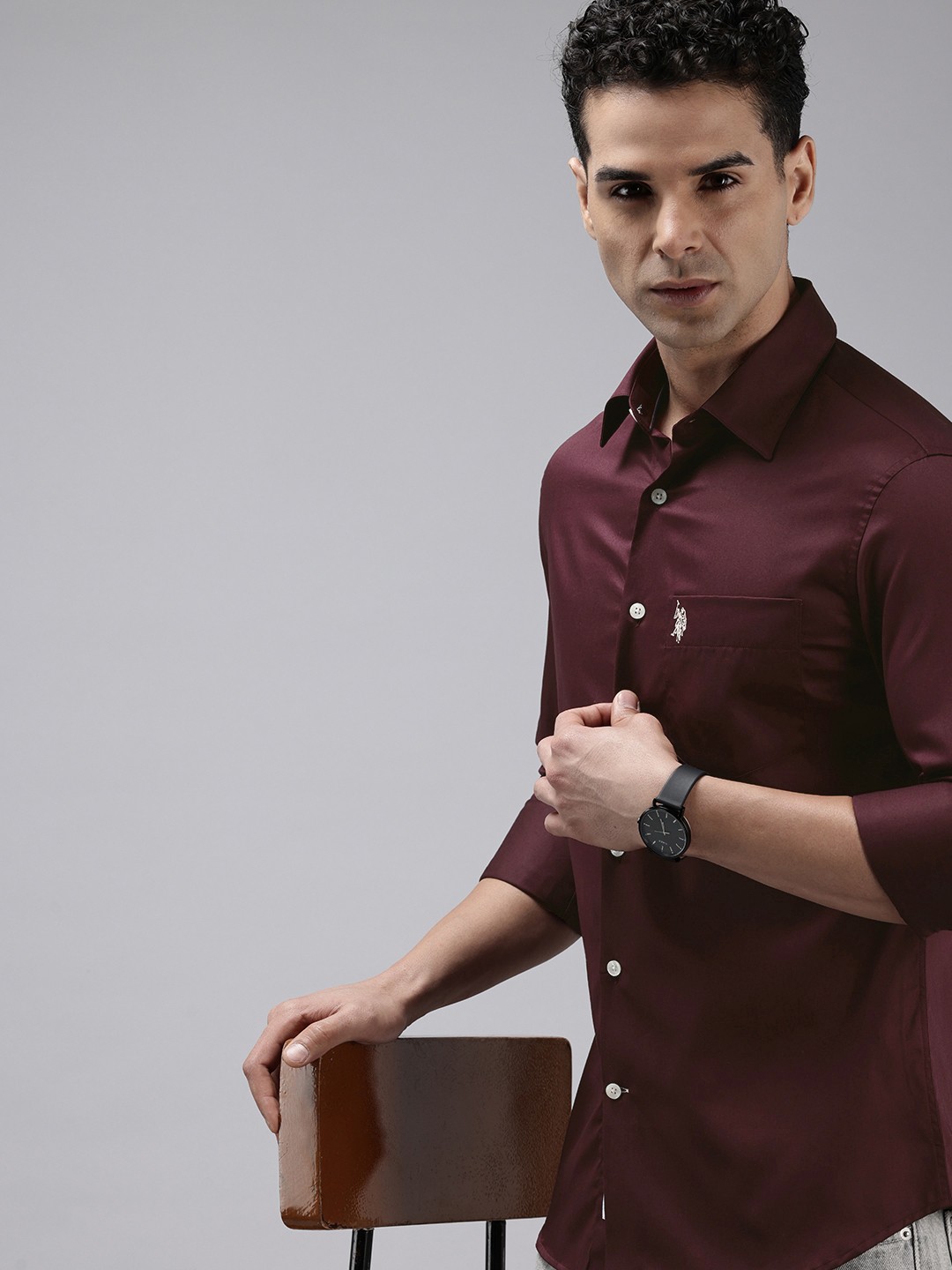 

U.S. Polo Assn. Pure Cotton Satin Finish Tailored Fit Opaque Casual Shirt, Maroon