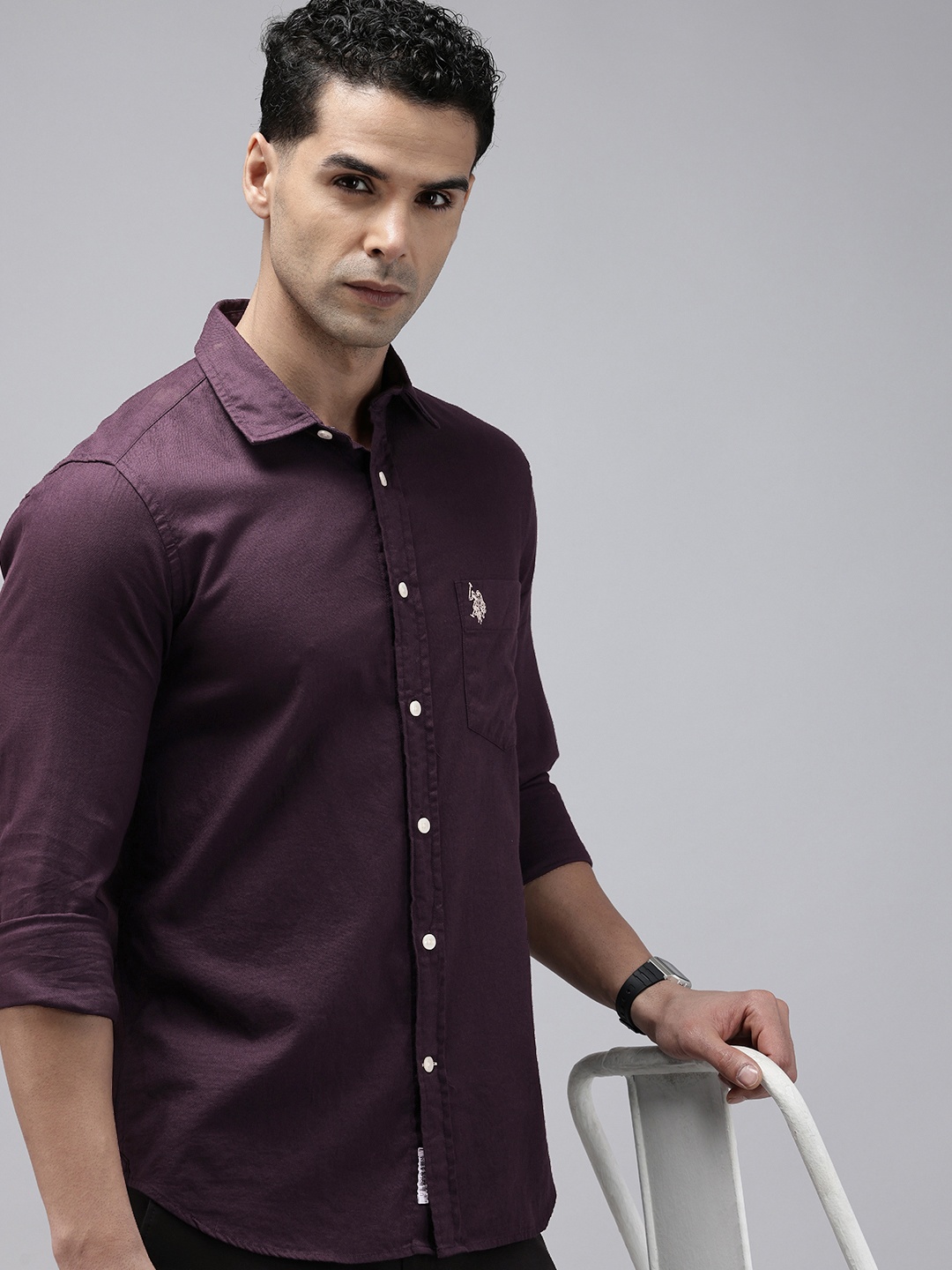 

U.S. Polo Assn. Tailored Fit Pure Cotton Casual Shirt, Purple
